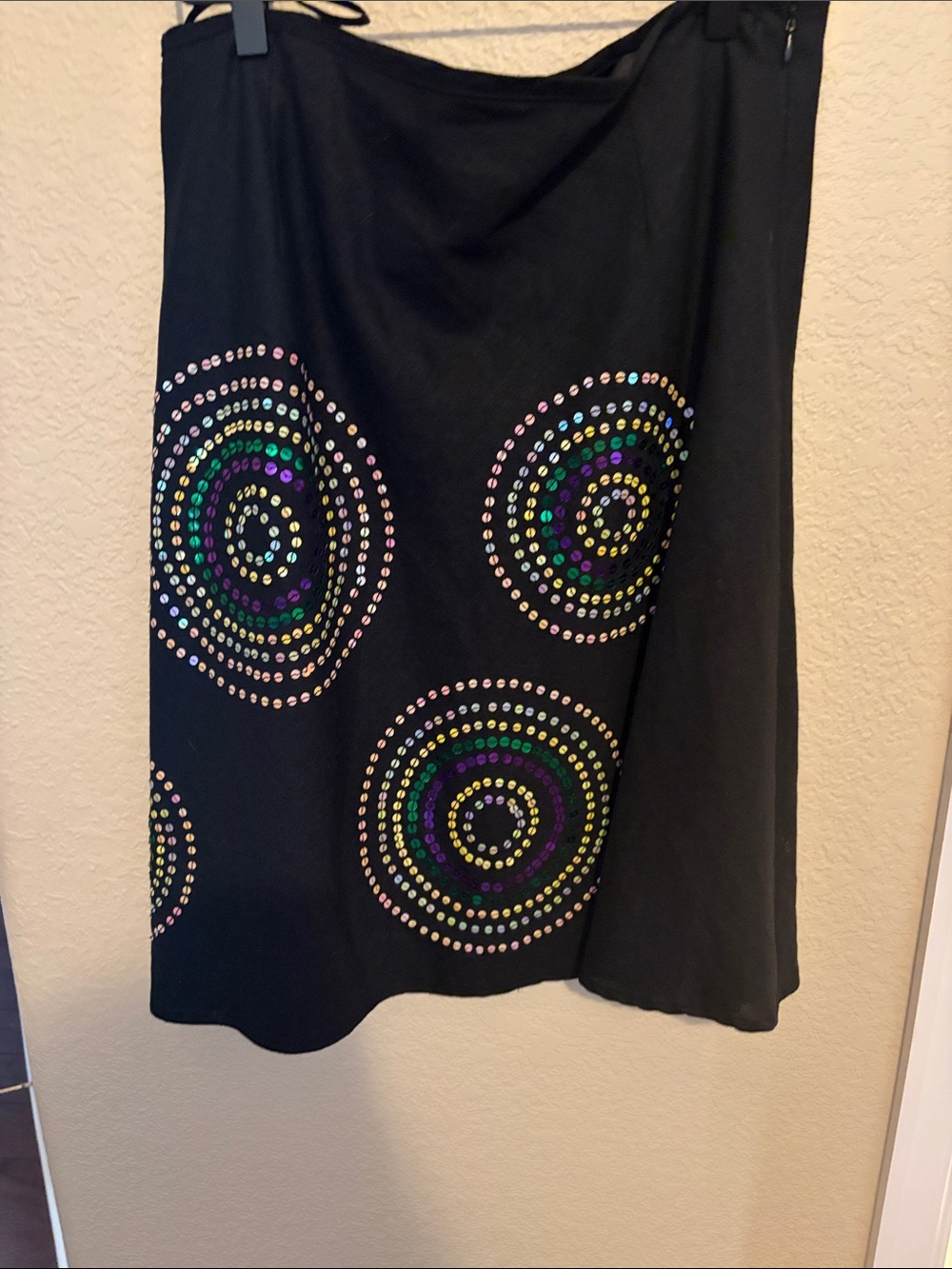 Black Sequin Circle Midi Skirt